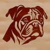 A cartoon illustration of a bulldog's head with wrinkled skin and a distinctive underbite.