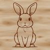 A cartoon-style illustration of a sitting rabbit in a relaxed pose.