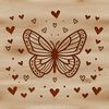 A colorful illustration of a butterfly surrounded by heart symbols, suitable for digital design and printing.