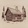A small, cozy wooden cabin in a natural setting, suitable for vector graphic design.