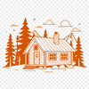 A 2D illustration of a cozy wooden cabin with a sloping roof.