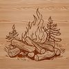 A illustration of a campfire with flames and heat emanating from the center.