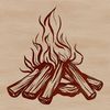 A illustration of a campfire with flames in the outdoors.