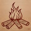 A stylized illustration of flames and embers at the base of a camp fire, suitable for outdoor enthusiasts.