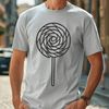 A stylized vector image of a single serving size candy lollipop in bright colors.