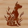 Great Dane Clip Art A large domestic dog breed sitting on the ground, featuring distinctive markings and coat patterns.