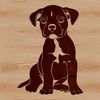 Cute Boxer Clipart Design An illustration of a sitting dog breed, the Boxer, with a neutral background.