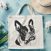 A portrait illustration of a Boston Terrier breed dog with distinctive head features.
