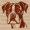 Vector illustration of a Boxer dog's head with detailed features and design elements.