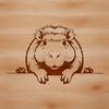 A capybara peeking out from behind a lush green plant in a vector illustration.