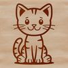 A cute cartoon kitten sitting on its hind legs, depicted in a simple yet playful style.