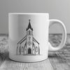 Catholic Church Vector Illustration A detailed illustration of a traditional Catholic church building with architectural features and symbolism.