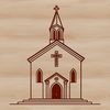 Gothic Cathedral Illustration A detailed illustration of a traditional Catholic church building with Gothic architecture and stained glass windows.