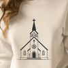 Traditional Catholic Church Architecture A detailed illustration of a traditional Catholic church with architectural features and ornate details.