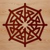 A stylized illustration of a Celtic-inspired shape with ornate embellishments.