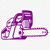 A detailed illustration of a chainsaw tool with sharp cutting teeth and a handle grip.