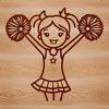 A young girl in a cheerleading uniform, preparing to perform.