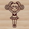 Cheerleader Girl in Uniform SVG Design A young girl wearing a cheerleading uniform and pom-poms, suitable as a vector graphic for various designs.