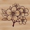 Blooming Sakura Beauty A colorful illustration of a blooming cherry blossom plant with delicate pink petals and green stem.