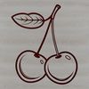 A stylized illustration of a single red cherry fruit.