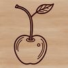 A vector graphic representation of a single cherry in a simple design format.