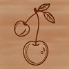 A detailed illustration of a single red cherry with a stem.