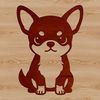 Graphic design element featuring a simple Chihuahua silhouette.