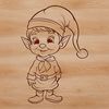 Holiday Elf Silhouette A small, smiling Christmas elf standing in front of a festive holiday background.