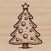 A simple digital illustration of a traditional Christmas tree with green branches and ornaments.