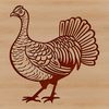 An illustration of a brown turkey with feathers and beak.