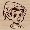 A small, mischievous Christmas elf with a pointed hat and rosy cheeks, suitable for vector design and printing.