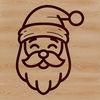 A simple line drawing illustration of Santa Claus's head in a festive Christmas design.