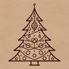 A vector graphic representation of a traditional Christmas tree in a festive holiday setting.