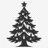 A minimalist digital illustration of a Christmas tree with green foliage and ornaments.