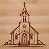 Vector illustration of a traditional church building with a prominent steeple.
