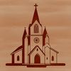 SVG illustration of a traditional Christian church building with a steepled roof and stained glass windows.