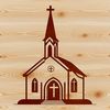 A detailed architectural illustration of a church building in vector format.
