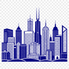 A detailed illustration of a city skyline at sunset, created with vector graphics.
