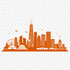 A digital illustration of a city skyline with tall buildings and bustling streets.
