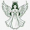 Celestial Winged Figure A stylized illustration of a celestial being with wings, suitable for vector graphics and cutting machine designs.