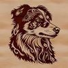 Beautiful Vector Portrait of an Australian Shepherd's Face A detailed illustration of an Australian Shepherd's head with intricate features.