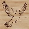An isolated vector graphic design featuring a dove bird in mid-air.