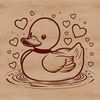 A cartoon duck illustration featuring a smiling bird with heart symbols incorporated into its design.