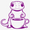 Whimsical Coffee Critter A digital illustration of a salamander in a coffee cup setting.