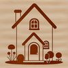 A simple outline illustration of a house with detailed architectural features.