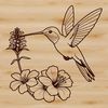 Colorful Bird in Bloom Vector Graphic A colorful hummingbird perched on a blooming flower, depicted as a vector graphic.