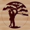 Romantic Silhouette Tree Design A vector graphic design featuring a stylized tree with a romantic kiss moment under its boughs.