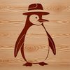 Penguin in a Fancy Hat A black-and-white illustration of a penguin wearing a hat.