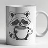 Line Art Raccoon with Coffee A simple line illustration of a raccoon with a coffee cup in its paw.