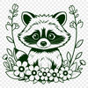 Raccoon in Floral Bloom SVG Design A vector graphic design featuring a raccoon in a floral setting, suitable for cutting machines or laser cutters.